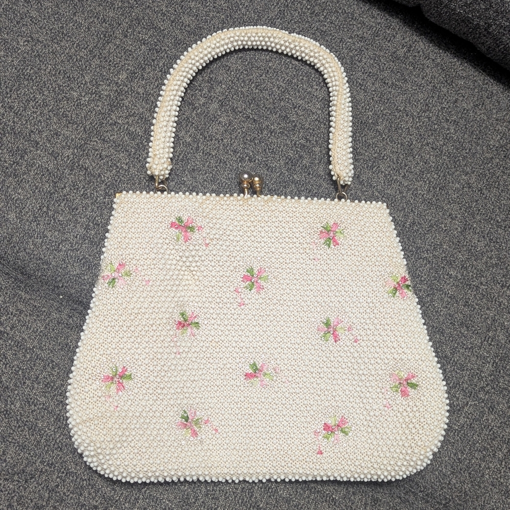 Women's Vintage Beaded Embroidered Flower Handbag